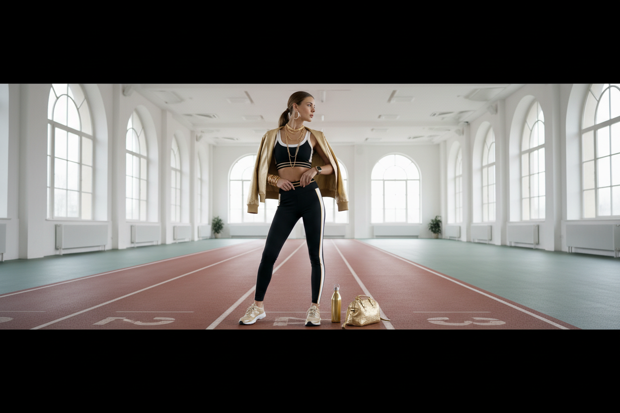 Femme élégante bijoux scène sportive